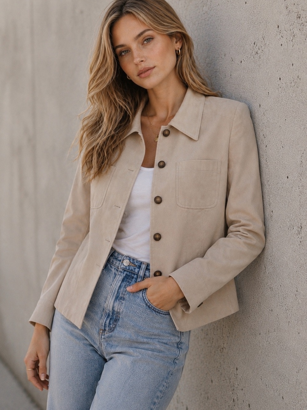 Soft Tailored Beige Blazer Jacket by Kasper | Minimalist Neutral Career Size 14